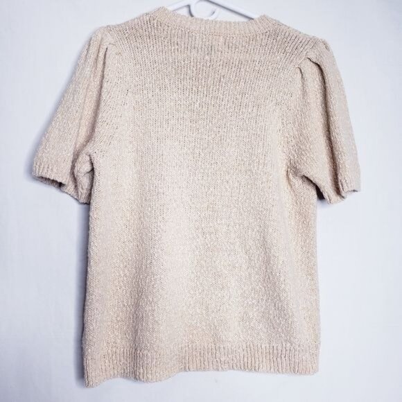 Universal Thread Cream Short Puff Sleeve Boucle Knit Sweater Women's Size Medium - Picture 4 of 7